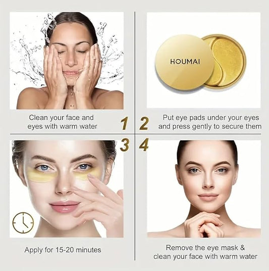 24k Gold Under Eye Gel Patches (60 pairs) Puffy Eyes, Wrinkles, Reduce Dark Circles