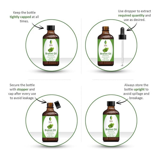 SVA Brahmi Oil - 4 Fl Oz – 100% Natural Cold Pressed Brahmi Oil - for Face, Skin Care, Hair Care, Scalp Massage & Body Massage – Carrier Oil with Dropper