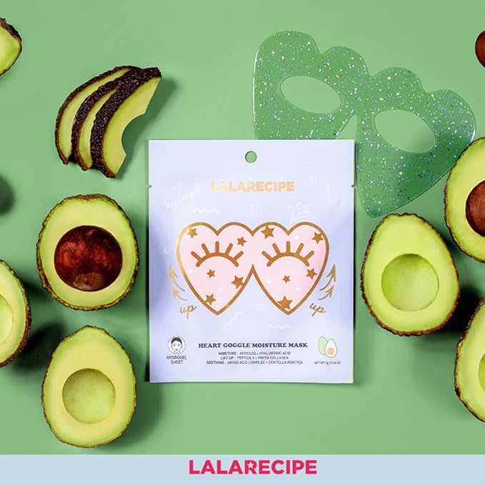 Heart Goggle Moisture Eye Mask – Hydrating & Cooling Hydrogel Patches with 8-Hyaluronic Acid, Avocado & Collagen – Korean Skincare for Dry & Sensitive Skin (Pack of 10)