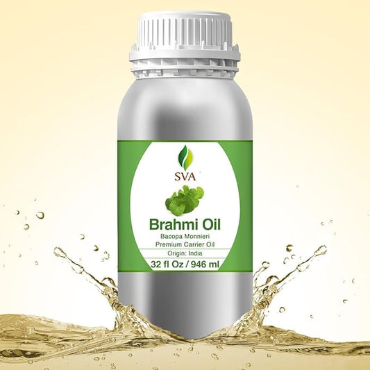 SVA Brahmi Oil - 32 Fl Oz – 100% Natural Cold Pressed Brahmi Oil - for Face, Skin Care, Hair Care, Scalp Massage & Body Massage – Carrier Oil