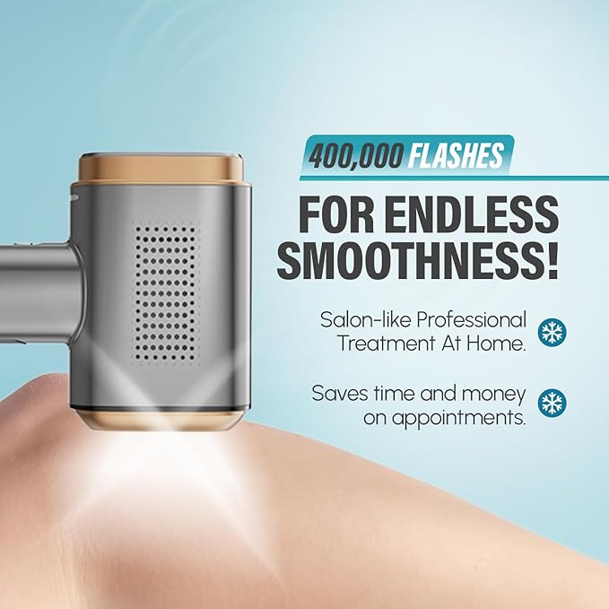 Herbishh IPL Laser Hair Removal Device, Painless Cooling Technology- 400,000 Flashes, Hair Removal Machine with 5 Intensity Levels, Skin Sensor & Dual Flash Modes- Manual & Auto, For Face & Body, Gray