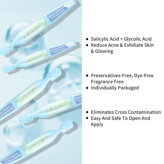 Salicylic Acid Serum for Face with Glycolic Acid, Azelaic Acid, Redness Relief, Hydrating & Smoothing Serum, Anti Aging Facial Serum, 5 Ampoules