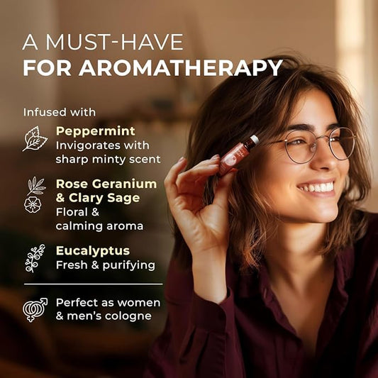 Gya Labs Focus Booster Essential Oil Roll on - Supports Sustained Sense of Focus for Studies & Tasks - 100% Pure Natural Aromatherapy Oil Roller, Geranium & Eucalyptus Blend, Travel Size (0.34 Fl Oz)