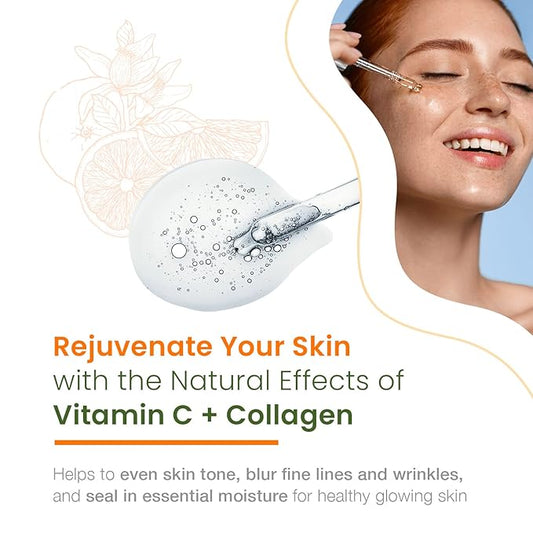 Vitamin C Serum With Collagen - Dermatologist Tested, Skin Brightening, Anti-Aging, Acne Treatment, Fades Dark Spots, Cruelty Free Korean Skin Care For All Skin Types - 1.69 oz