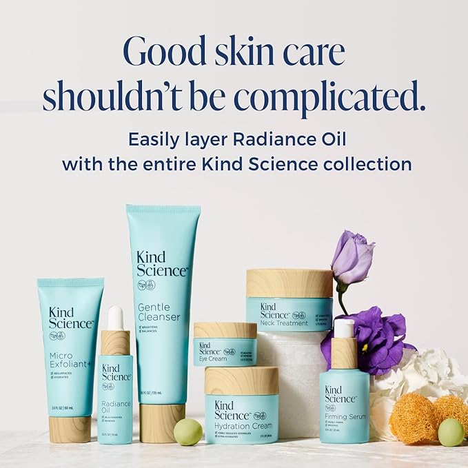 Kind Science Radiance Face Oil - Hydrating with Vitamin E, C & A, Bakuchiol, Jojoba & Moringa Oil - Anti Aging to Give Skin a Fresh, Dewy Look - Vegan, Paraben Free, Cruelty Free, 0.5 fl oz