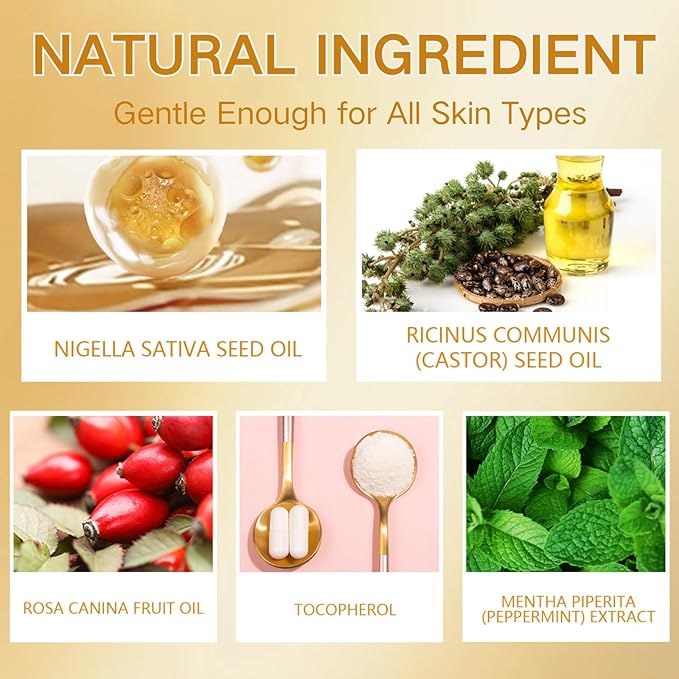 2pcs Black Seed Oil, Rosehip Oil, Castor Oil Organic Cold Pressed for Face - Hydrating Facial Oil,Essential Oils for Women - Anti Aging Serum for Face - Reduces Wrinkles & Fine Lines