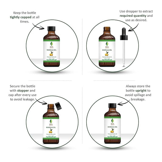 SVA Marula Seed Oil Organic - 4 Fl Oz – 100% Natural Cold Pressed Organic Marula Oil - for Face, Skin Care, Hair Care, Scalp Massage & Body Massage – Carrier Oil with Dropper