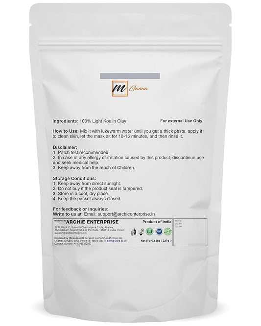 100% Natural Light Kaolin Clay Powder for Facial Masks, Creams, Face Masks, and Soap Making 0.5Lbs