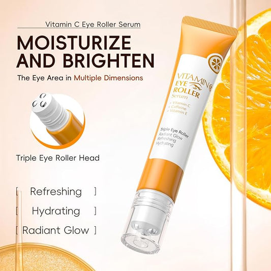 Easilydays Vitamin C Eye Cream & Under Eye Serum, Refreshing, Hydrating, Radiant Glow Eye Care Eye Roller Serum with 360° Massage Ball, Tightening Under Eye Serum for Women Reduce Wrinkles Fine Lines