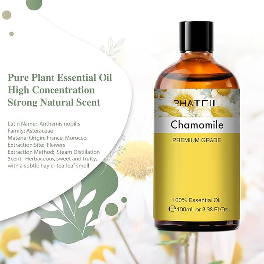 100ML Chamomile Essential Oil - 3.38FL.OZ Essential Oils for Diffusers for Home - Chamomile Oil Aromatherapy Oils with Glass Dropper