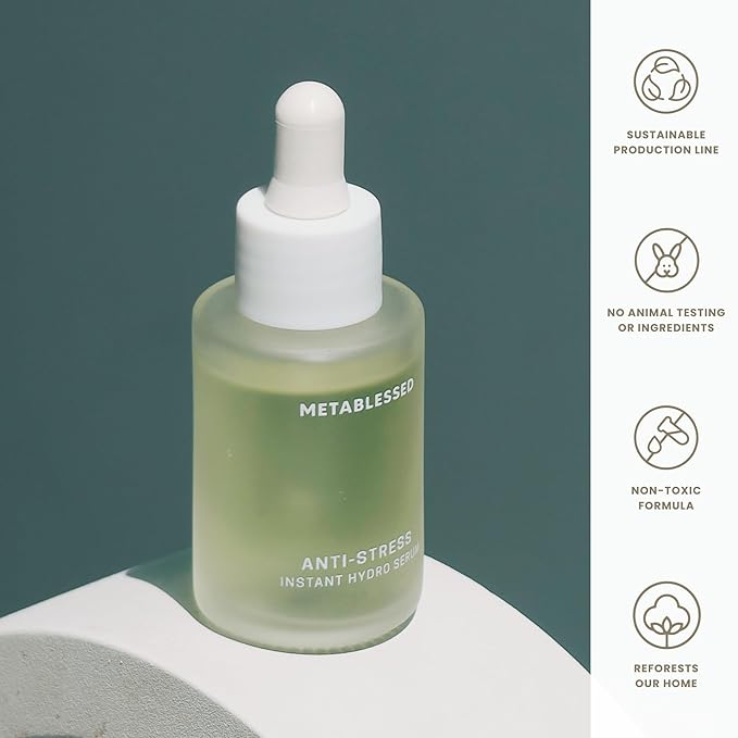 Anti-Stress Instant Hydro Facial Serum | Ceramide + Hyaluronic Acid | Soothes Inflammation, Deeply Hydrates & Strengthens Skin Barrier. Fragrance-Free, Clean Beauty 1.01 fl. Oz