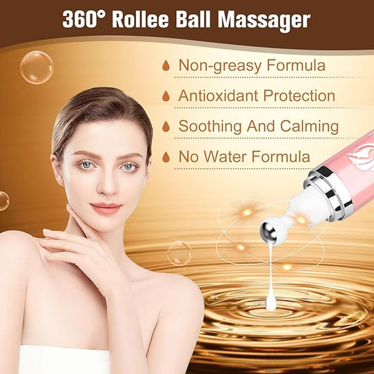 5% Caffeine Eye Serum, Eye Cream with 360°Massage Ball for Dark Circles and Puffiness, Fine Lines and Under Eye Bags, 0.5 fl.oz Under Eye Roller Cream, Efficient in Fine Lines and Under Eye Bags