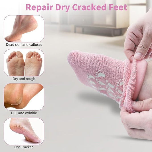 10" Large Silicone Moisturizing Socks for Women - 2Pairs Soft Gel Foot Moisturizing Socks for Dry Cracked Feet