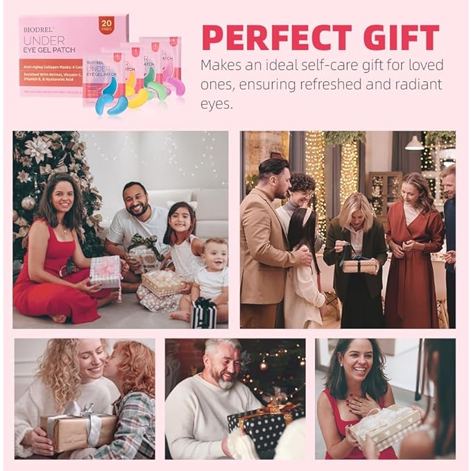 BIODREL- Under Eye Patches (20 Pairs) for Dark Circles, Puffy Eyes, Wrinkles, Eye Bags Treatment - Collagen Mask for Men & Women with Retinol, Vitamin C - Cooling Eye Gel Pads - Puffiness Care Masks