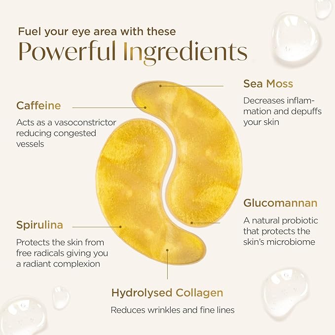 PLANTIFIQUE Korean Vitamin C Face Massage Serum and Gold Under Eye Patches for Puffy Eyes and Dark Circles 5 Pairs