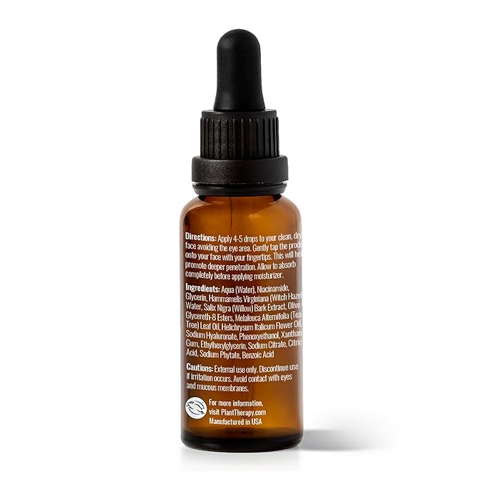 Plant Therapy Tea Tree with Niacinamide Facial Serum 1 oz with Tea Tree Essential Oil, Witch Hazel, and Willow Bark, Excellent for Problem Skin While Creating Healthy, Clear Skin