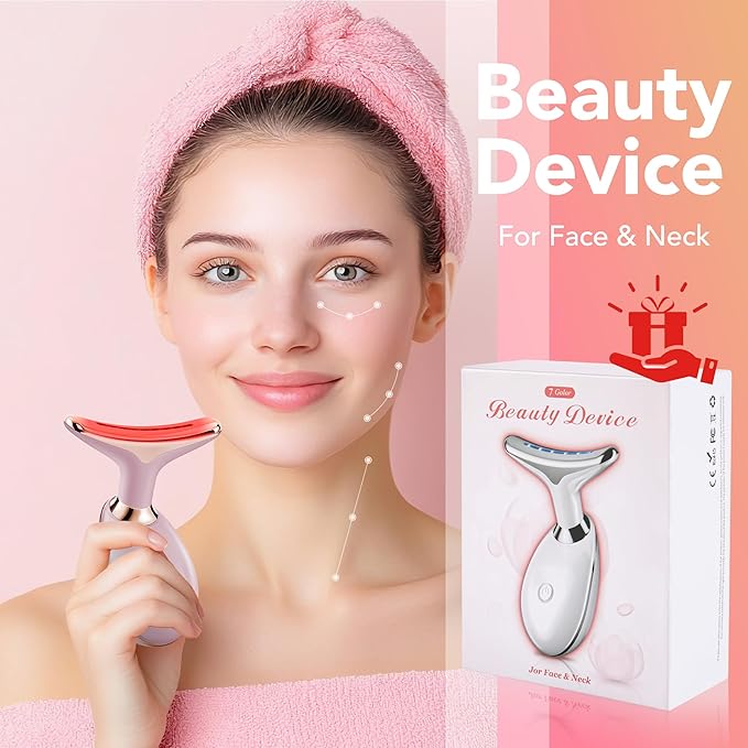 Red-Light-Therapy-for-Face, Facial Massager Wand with 7 Color - Birthday, Christmas, Mothers Day, Valentines Day, Self Care Gifts for Her Women Mom Best Friend Wife Teacher (Rose Gold)