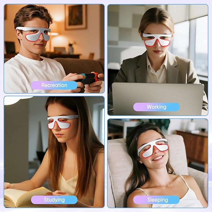 Under-Eye Light Therapy Device, Beauty Device with Pulsed, Light Therapy, and Heat, for Relieving Eye Bags, Eye Fatigue, and Dark Circles, with Gel and glass Strap (white)