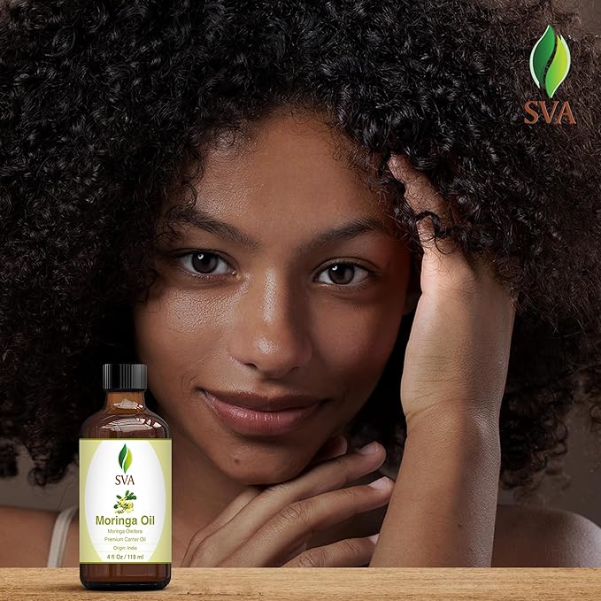 SVA Moringa Seed Oil - 4 Fl Oz – 100% Natural Cold Pressed Moringa Oil - for Face, Skin Care, Hair Care, Scalp Massage & Body Massage – Carrier Oil with Dropper