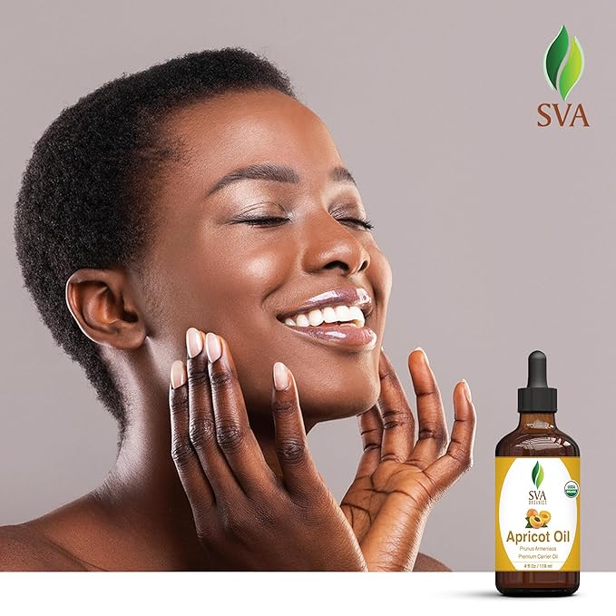SVA Apricot Seed Oil Organic - 4 Fl Oz – 100% Natural Cold Pressed Organic Apricot Oil - for Face, Skin Care, Hair Care, Scalp Massage & Body Massage – Carrier Oil with Dropper