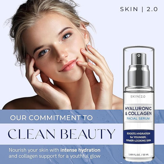 Hyaluronic Acid & Collagen Face Serum - Dermatologist Tested, Skin Tightening, Hydrating - Anti-Aging, Clean Beauty, Cruelty-Free Korean Skincare for All Skin Types - 1.69 Fl oz
