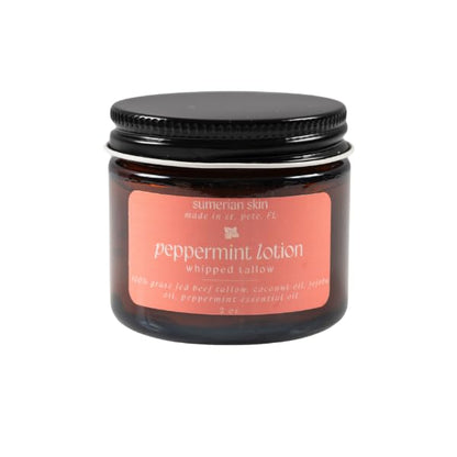 100% Grass Fed & Organic Whipped Beef Tallow Lotion - All Natural - Body + Face Mosturizer for All Skin Types (2 Ounce, Peppermint)