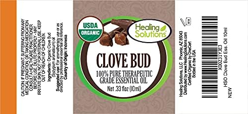Healing Solutions Organic Clove Bud Oil - Pure & Undiluted Cove Bud Oil - Therapeutic Grade Organic Clove Oil for Teeth, Gums, Tooth & Toothache (0.33 oz / 10ml)