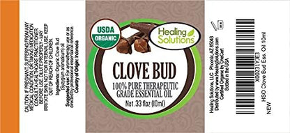 Healing Solutions Organic Clove Bud Oil - Pure & Undiluted Cove Bud Oil - Therapeutic Grade Organic Clove Oil for Teeth, Gums, Tooth & Toothache (0.33 oz / 10ml)