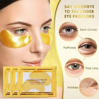 eye mask, collagen skin care products, eye patches for puffy eyes, eye masks for dark circles and puffiness, and 24k gold under eye patches (30 pairs)
