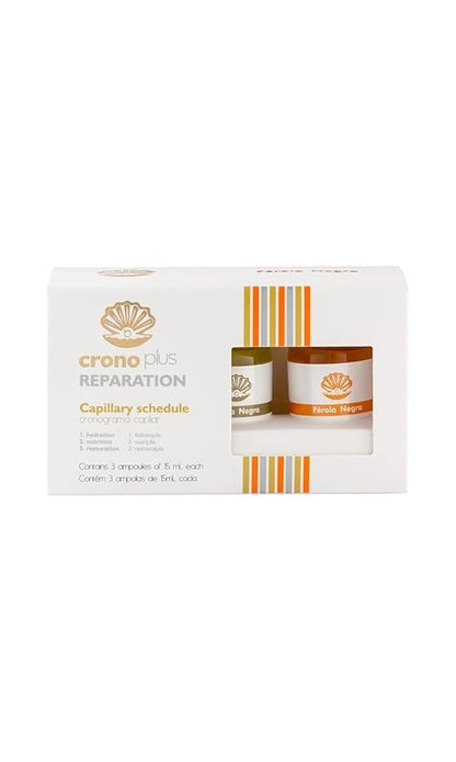 PÉROLA NEGRA Ampoules Cronoplus, Reparation, Capillary Schedule - Power Dose Deep Conditioning Treatment for Damaged Hair - 15 ml each ampoule (box with 3 ampoules)