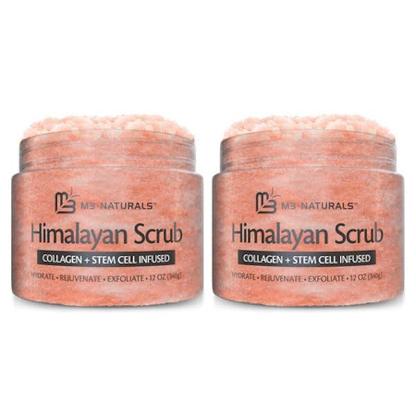 Himalayan Salt Scrub, Face, Foot, and Body Exfoliator with Collagen and Stem Cells Exfoliating Scrub for Toning, Cellulite, and Skin Care by M3 Naturals (Pack of 2)