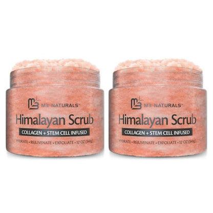 Himalayan Salt Scrub, Face, Foot, and Body Exfoliator with Collagen and Stem Cells Exfoliating Scrub for Toning, Cellulite, and Skin Care by M3 Naturals (Pack of 2)