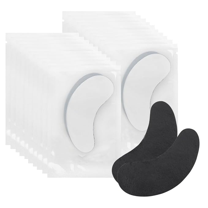 100 Pairs Hydrogel Under Eye Gel Patches Lint Free Eye Lash Pads Eyelash Extension Supplies Beauty Makeup Eye Mask Kit, Transparent/Black