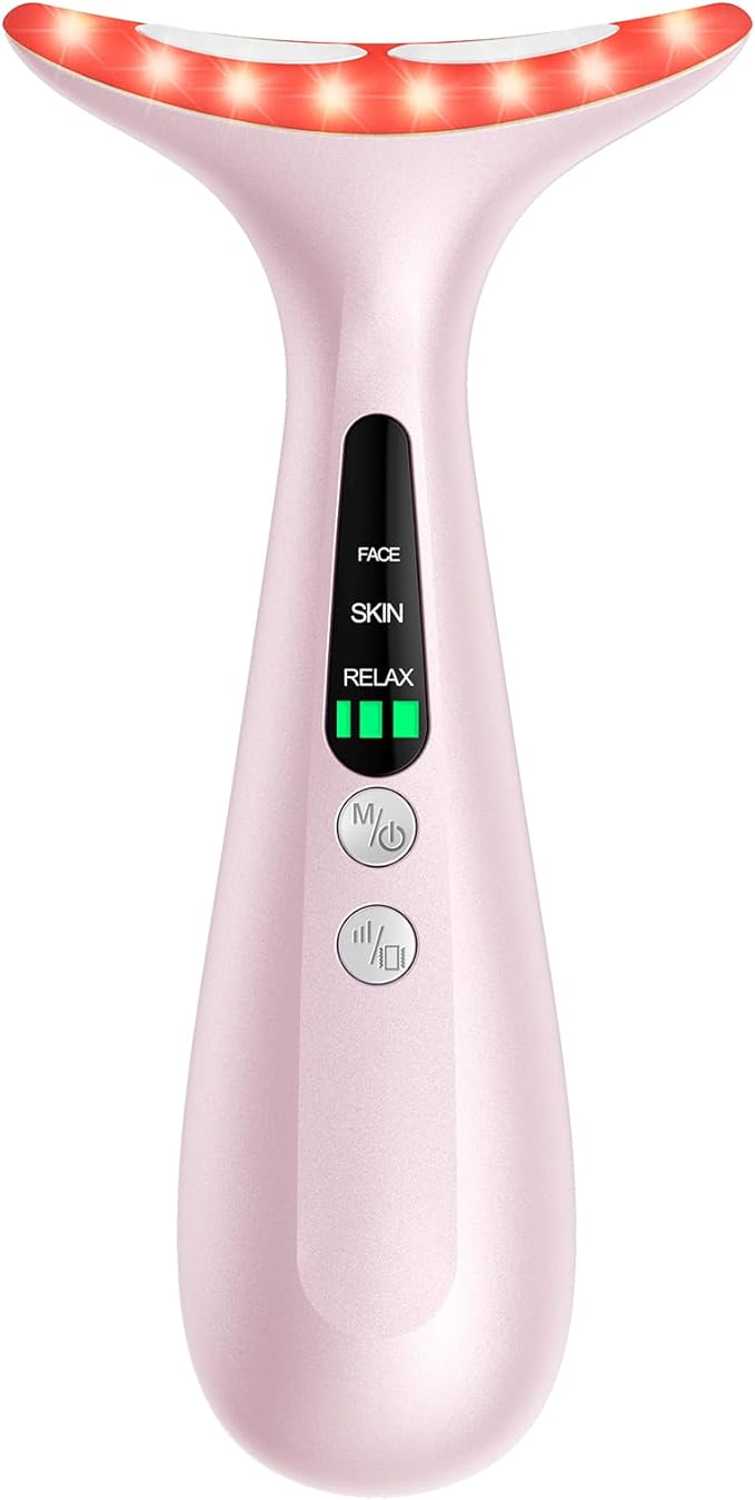 Facial and Neck Massager for Face, Neck - Skin Lifting & Firming - Wrinkle & Dark Circle Reducer - at Home Skin Care Face Sculpting Tool and Neck Massager-Pastel Pink