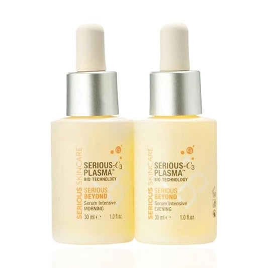 Serious Skincare - Beyond Intensive Vitamin C Serum for Face & Neck - 60 Day Facial Treatment to Brighten & Revive Glow - Visibly Smooth Lines, Wrinkles and Pores - AM & PM 2 Piece Skin Care Set