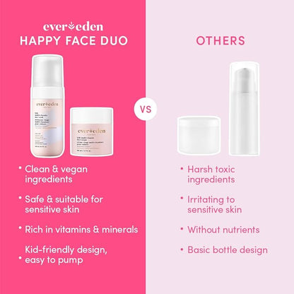 Evereden Kids Happy Face Duo (Cool Peach) - Multi-Vitamin Face Wash & Face Cream Set - Clean & Vegan Skin Care for Kids 3+ - Moisturizing, Nourishing, & Protective Skin Care Set