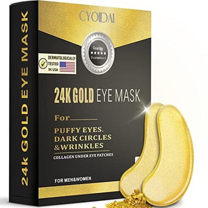 24K Gold Under Eye Patches for Dark Circles & Puffiness – Korean Masks for Bags & Fine Lines – Hydrating Eyes Bag Treatment for Men & Women – Collagen Eye Mask for Wrinkles & Tired Eyes