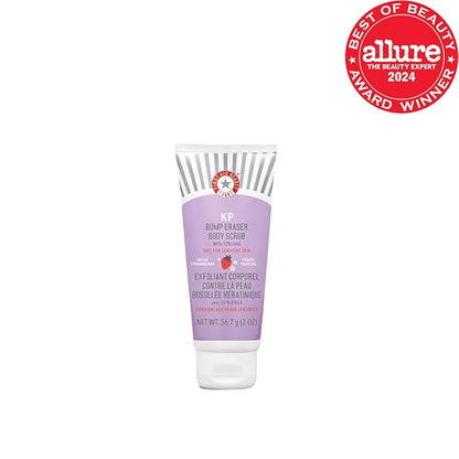 First Aid Beauty - KP Bump Eraser Body Scrub with 10% AHA, Keratosis Pilaris Exfoliator with Glycolic and Lactic acids, Helps Reduce Chicken Skin Bumps, Safe for Sensitive Skin, Strawberry Scent, 2 oz