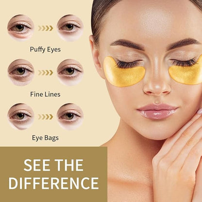 30 Pairs 24K Gold Eye Masks, Crystal Collagen Gel Eye Patches for Puffy Eyes, Reducing Fine Lines, Eye Bags, Moisturizing Cooling Skin Care Pads for Puffiness & Dark Circleseye Patches
