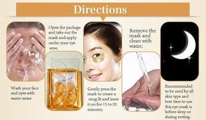 24K Gold Eye Patches Collagen Anti-Wrinkle Anti-Aging Beauty & Personal Care Dark Circles & Puffiness Brightener Rejuvenating Christmas Gift for Women Christmas Gift for Mom Skin Care Facial Travel