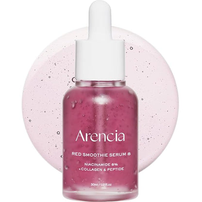 Red Collagen + Peptide Smoothie Serum, 8% Niacinamide, Vitamin C, Vitamin E, lifting anti-aging serum for skin texture for glass skin