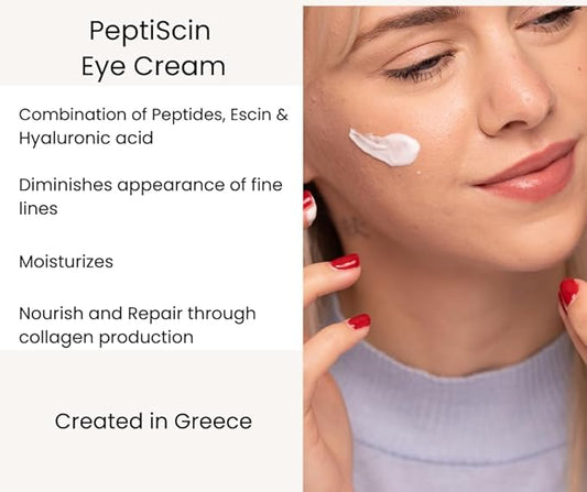 PeptiScin - Peptide Eye Cream with Hyaluronic Acid and Escin | Rich Moisturizing Dark Circle Eye Cream | Brightens and Tones - 1.01 Ounce