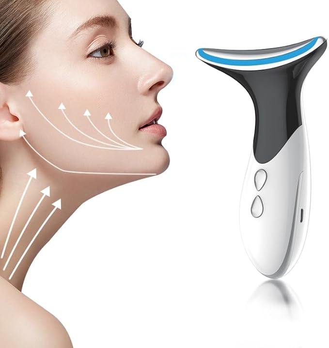 JINGYAN Neck Face Massager,3 Colour Modes and Vibration Skin Care Beauty Device,Face, Eye, Neck Skin Care Tools