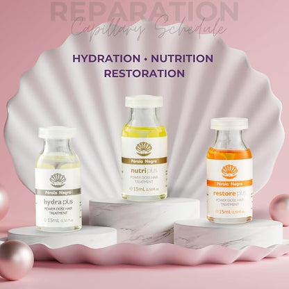 PÉROLA NEGRA Ampoules Cronoplus, Reparation, Capillary Schedule - Power Dose Deep Conditioning Treatment for Damaged Hair - 15 ml each ampoule (box with 3 ampoules)