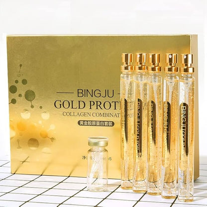 Protein Thread Lifting Set, Soluble Protein Thread and Nano Gold Essence Combination, Absorbable Collagen Thread for Face Lift, Reverse Collagen Serum for Face (With 1 x Protein Thread)