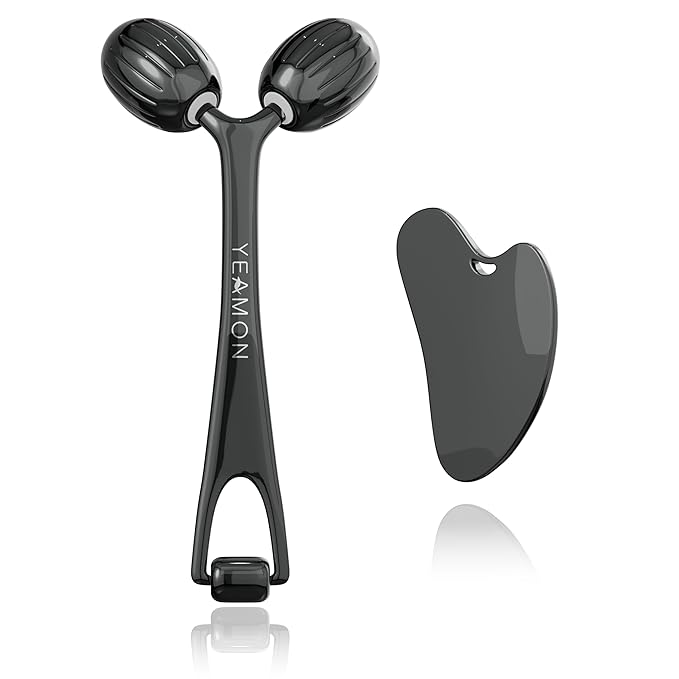 Yeamon Gua Sha Facial Tools and Face Roller Set, Facial Massage Tool for Women’s Skincare Routine,Cooling Stainless Steel Face Sculpting Eyes Roller Guasha for Daily Use or Self-Care Gift for Women