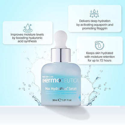tHermoCEUTICAL Max HydraPlus+ Serum - Centella Asiatica for Face, Anti-Aging Serum with Hyaluronic Acid, Intense Hydration Moisture Formula, Enhanced Moisture Absorption, 1.01 fl. oz