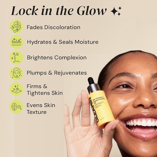 Gleamin Brightening Face Oil with Vitamin C, Vitamin E, Jojoba Oil, Cloudberry, Peptides & Turmeric – Hydrating, Skin Firming for Dull Skin & Dark Spots | Fragrance-Free Facial Oil, 1 fl
