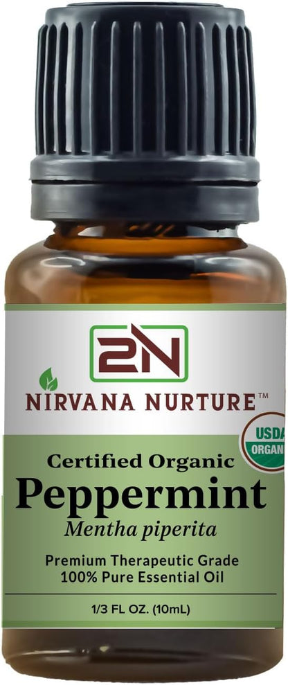 Peppermint Essential Oil USDA Certified Organic 100% Pure Premium Therapeutic Grade, Undiluted - Aromatherapy Diffuser for Calm and Relaxation, Skin Care, Hair Care