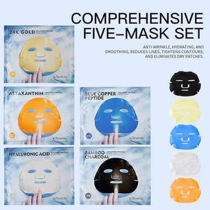10 Pack Collagen Hydrating Face Masks, 24K Gold Face Sheet Mask, Astaxanthin Facial Mask, Blue Copper Collagen Skin Care Premium Facial Sheet Patch for Moisturizing, Best choice for Christmas Gifts